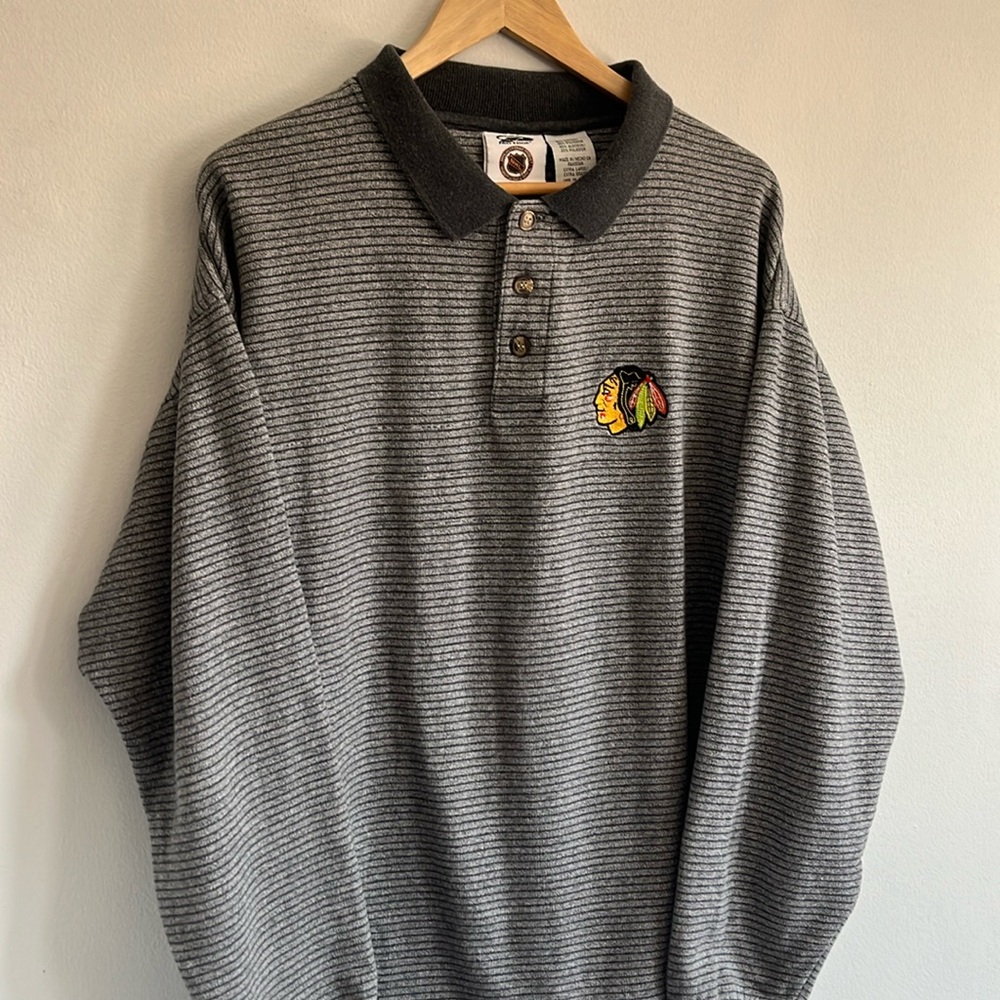 Vintage Chicago Blackhawks Long Sleeve Polo Shirt / XL / NHL / 90s
